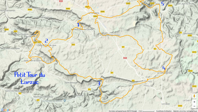 Randonnée Larzac - carte du petit Tour du Larzac par le GR71C