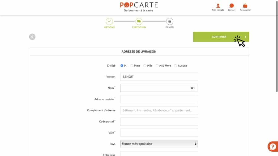 Ecran Adresse - Popcarte